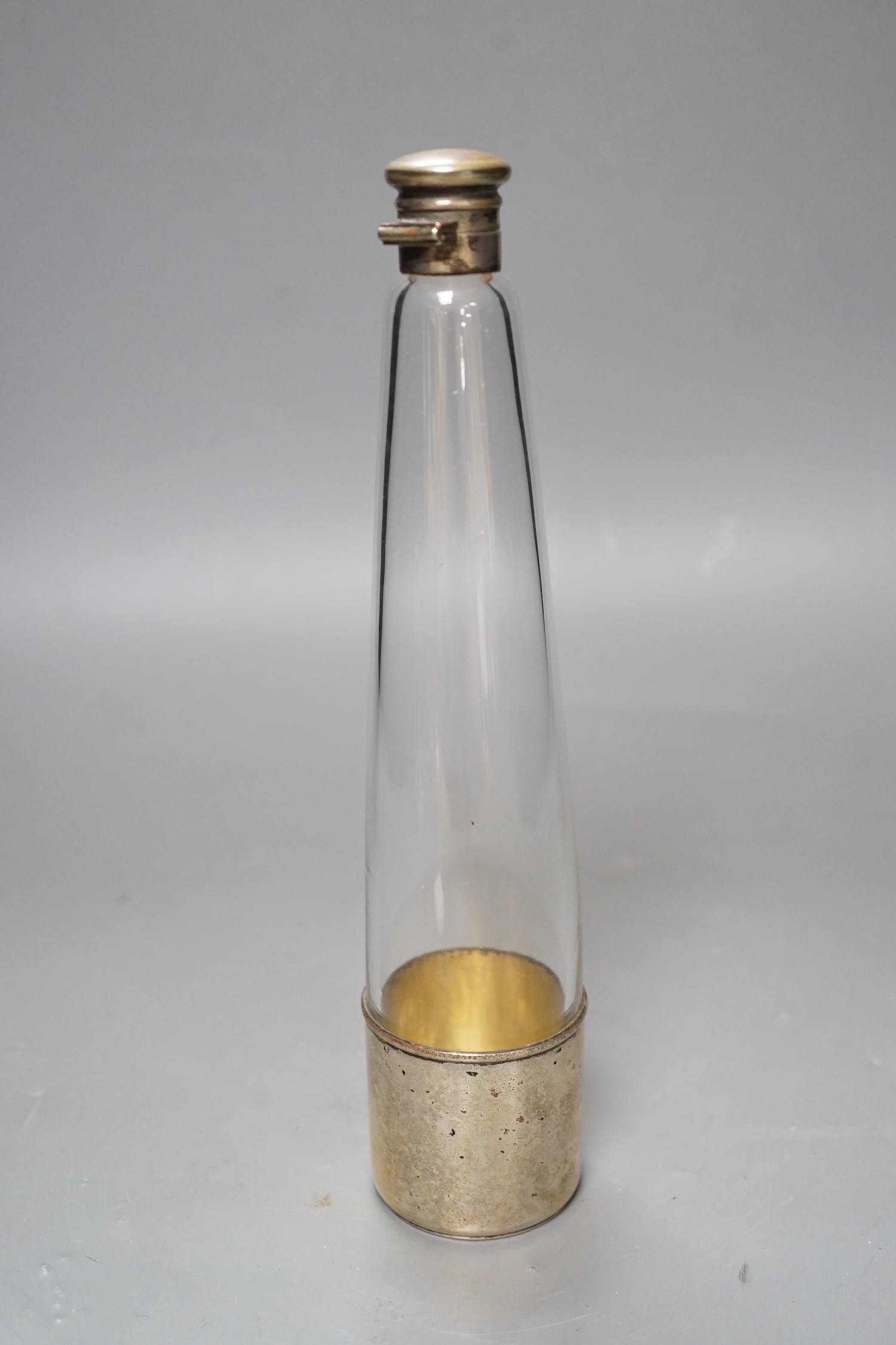 A silver plate mounted glass hunting flask